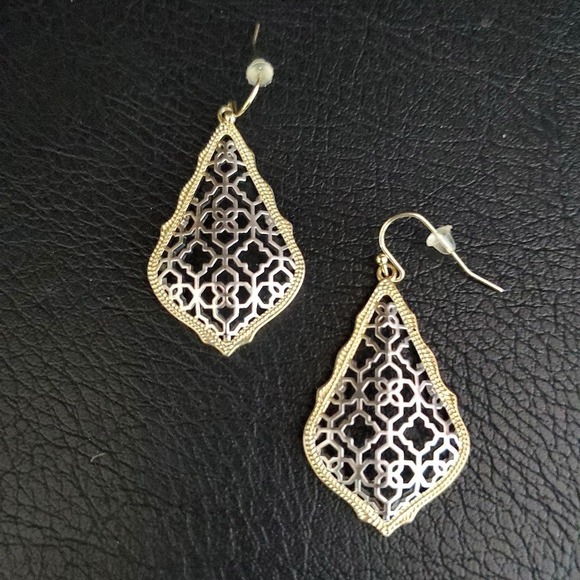 Kendra Scott Addie Earrings Silver Gold Plated Two Tone Dangle Filigree - Picture 3 of 5